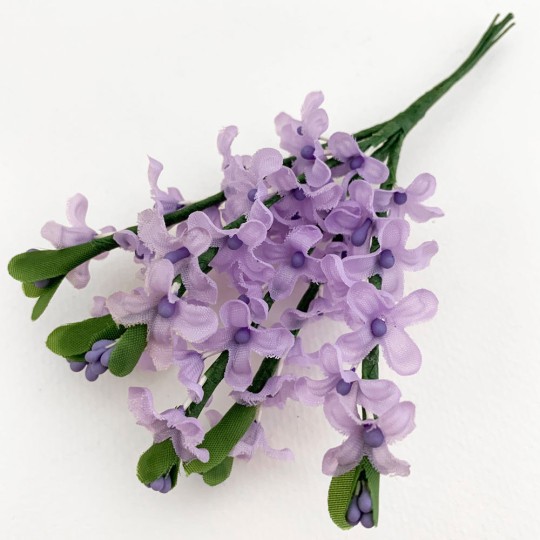 6 Purple Fabric Lilac Stems for Crafts